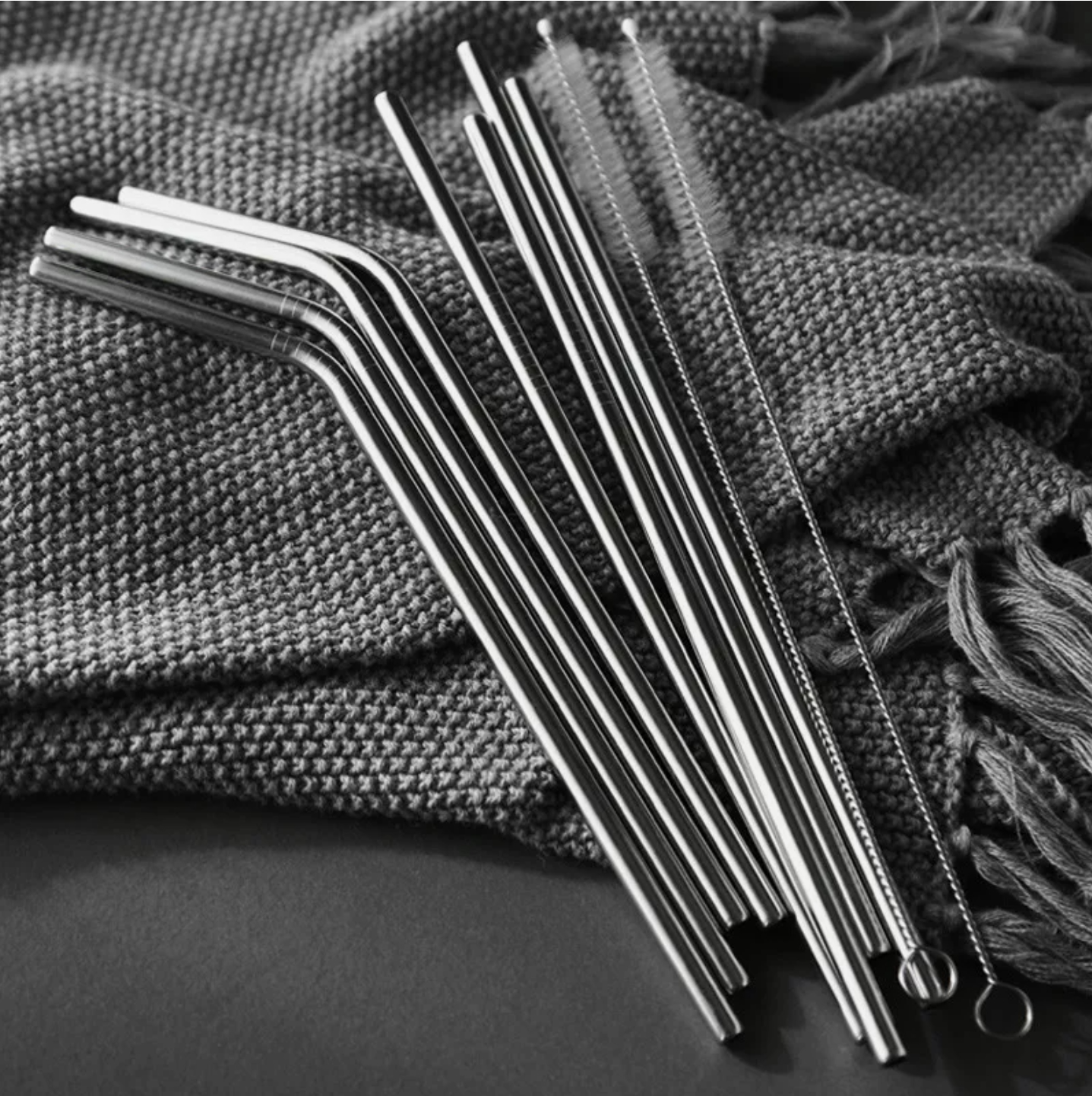 Reusable 304 Stainless Steel Straws Metal Drinking Washable Bent Straw + Brushes