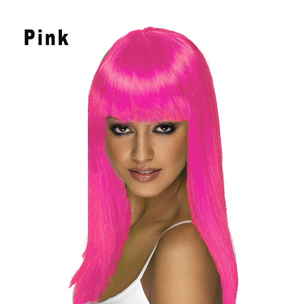 Womens Long Straight WIG With Bangs Hair Party Full Wigs Sleek Synthetic Cosplay