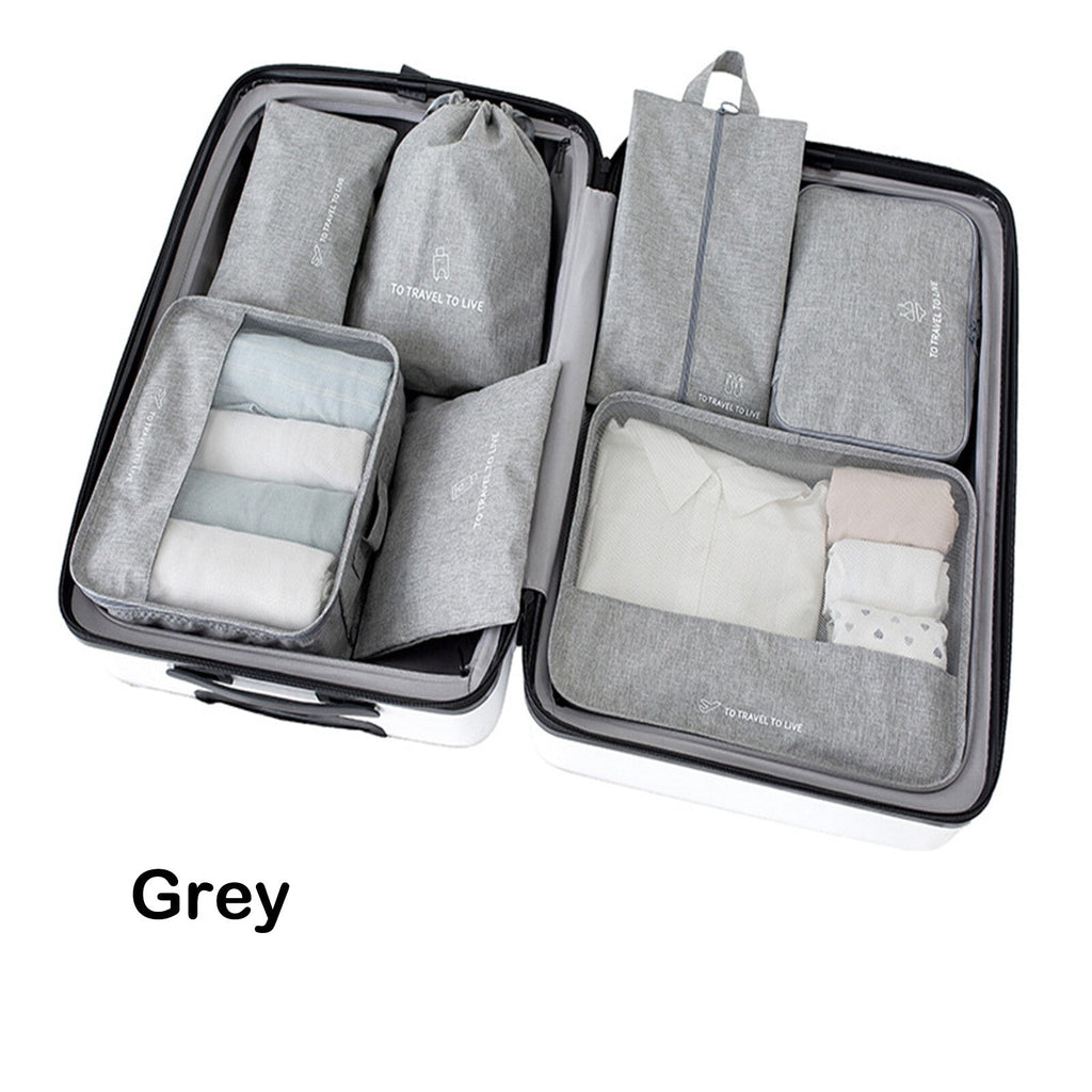 7Pcs Packing Cubes Travel Pouches Luggage Organiser Clothes Suitcase Storage Bag