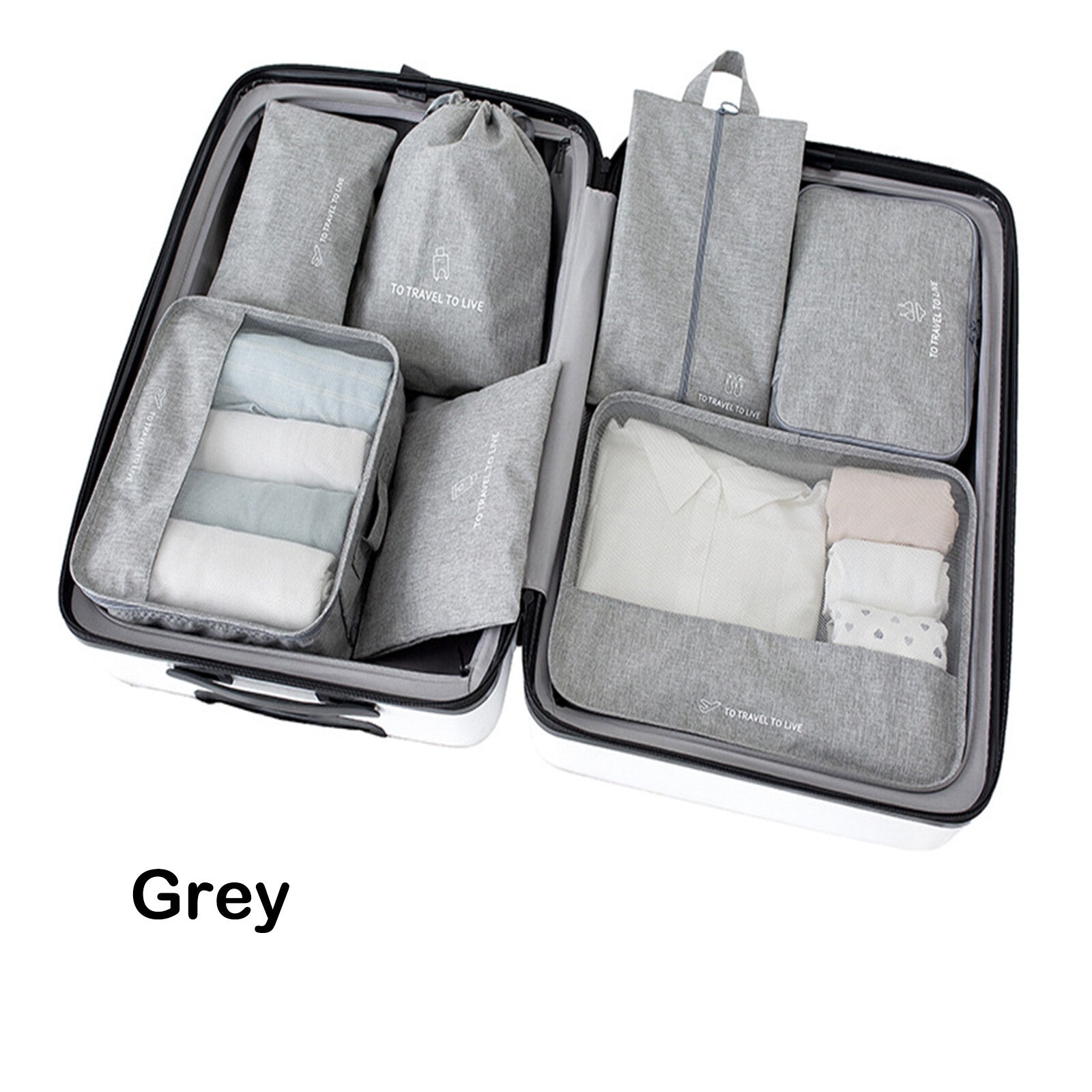 7Pcs Packing Cubes Travel Pouches Luggage Organiser Clothes Suitcase Storage Bag