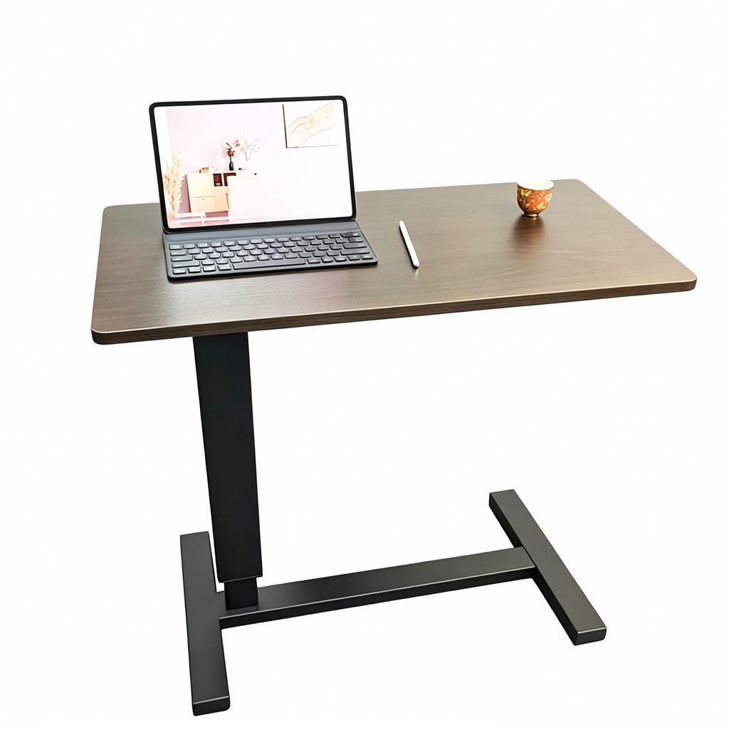 Adjustable Bedside Table In Wood Finish With Hidden Wheels For Versatility
