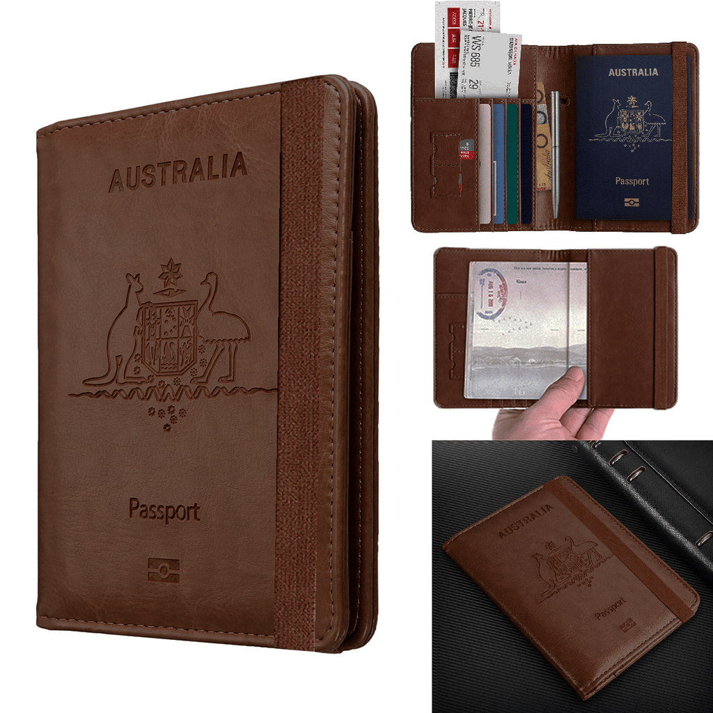 Slim Leather Travel Passport Pen Wallet Holder RFID Blocking ID Card Case Cover