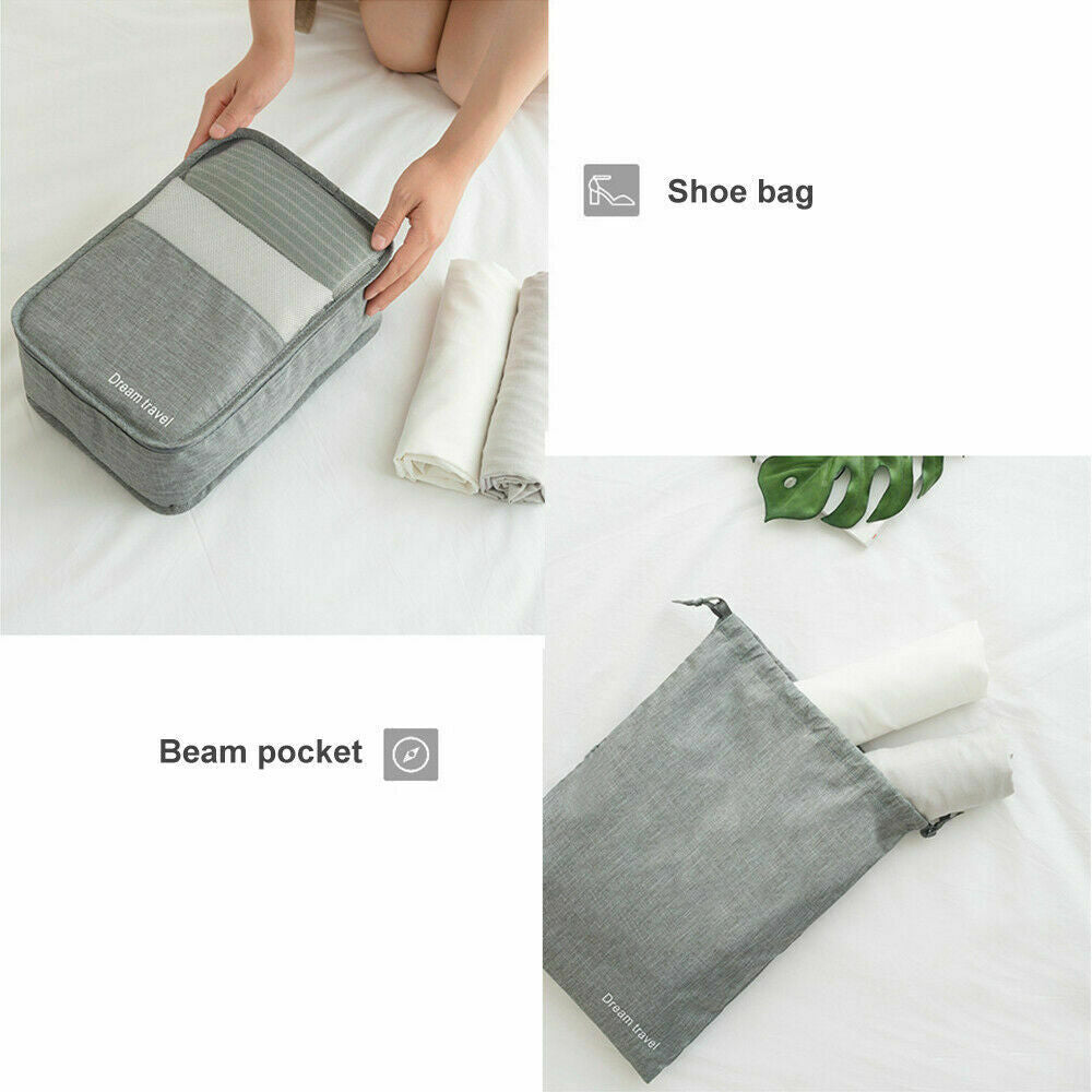 7Pcs Packing Cubes Travel Pouches Luggage Organiser Clothes Suitcase Storage Bag