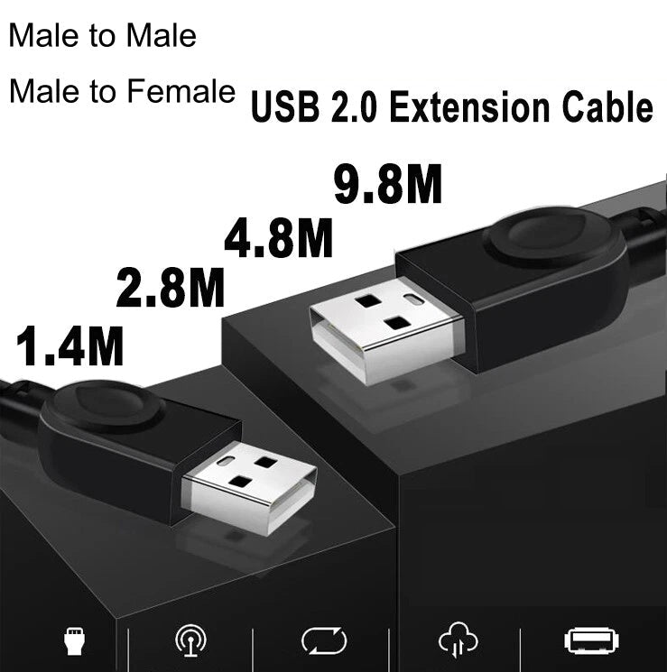 High Speed USB Extension Data Cable Type A Male to Male to Female 1.4/2.8/4.8M