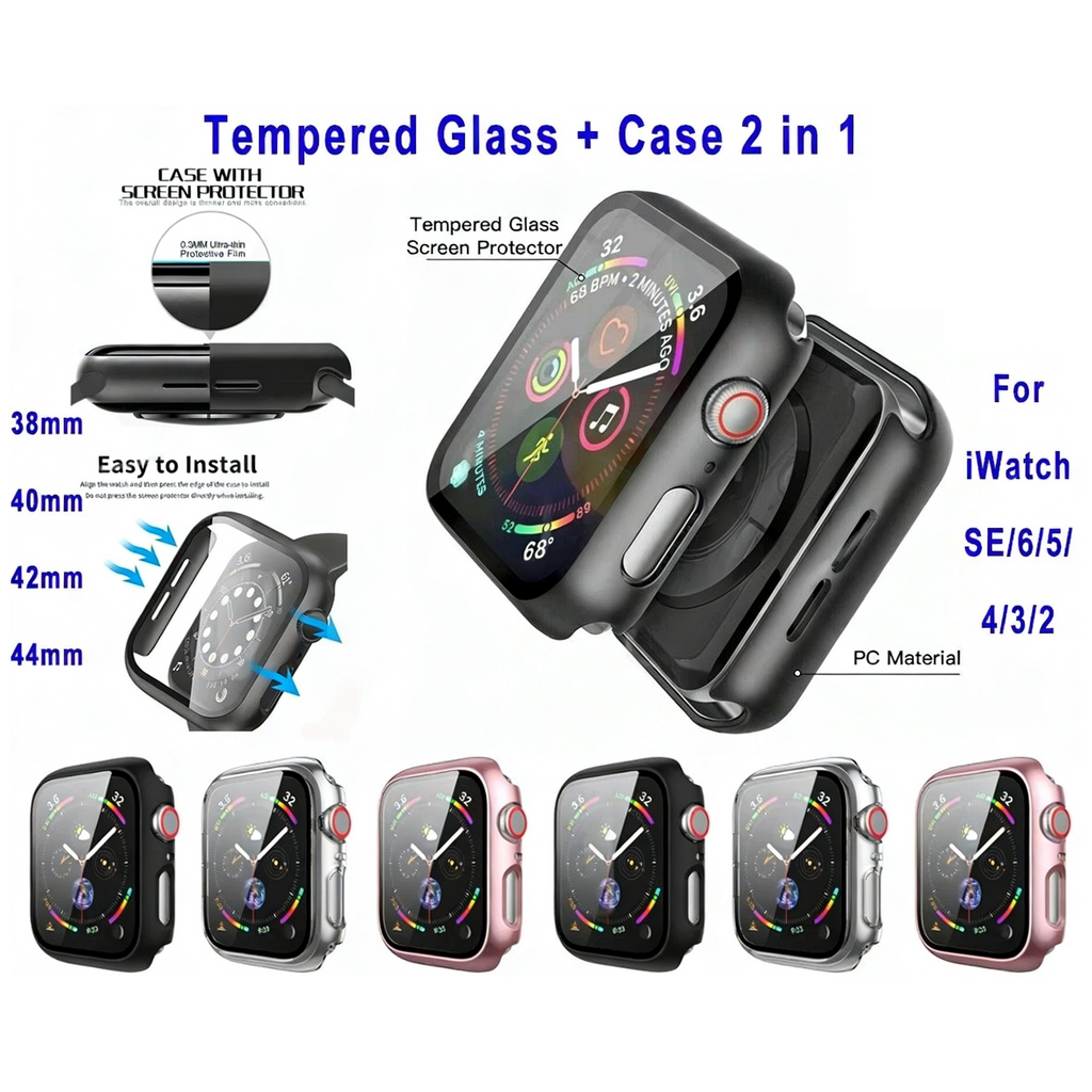 Case Cover Apple Watch iWatch 8/7/6/5/4/3/2/SE 45 44 42 41 40 38 Tempered Glass