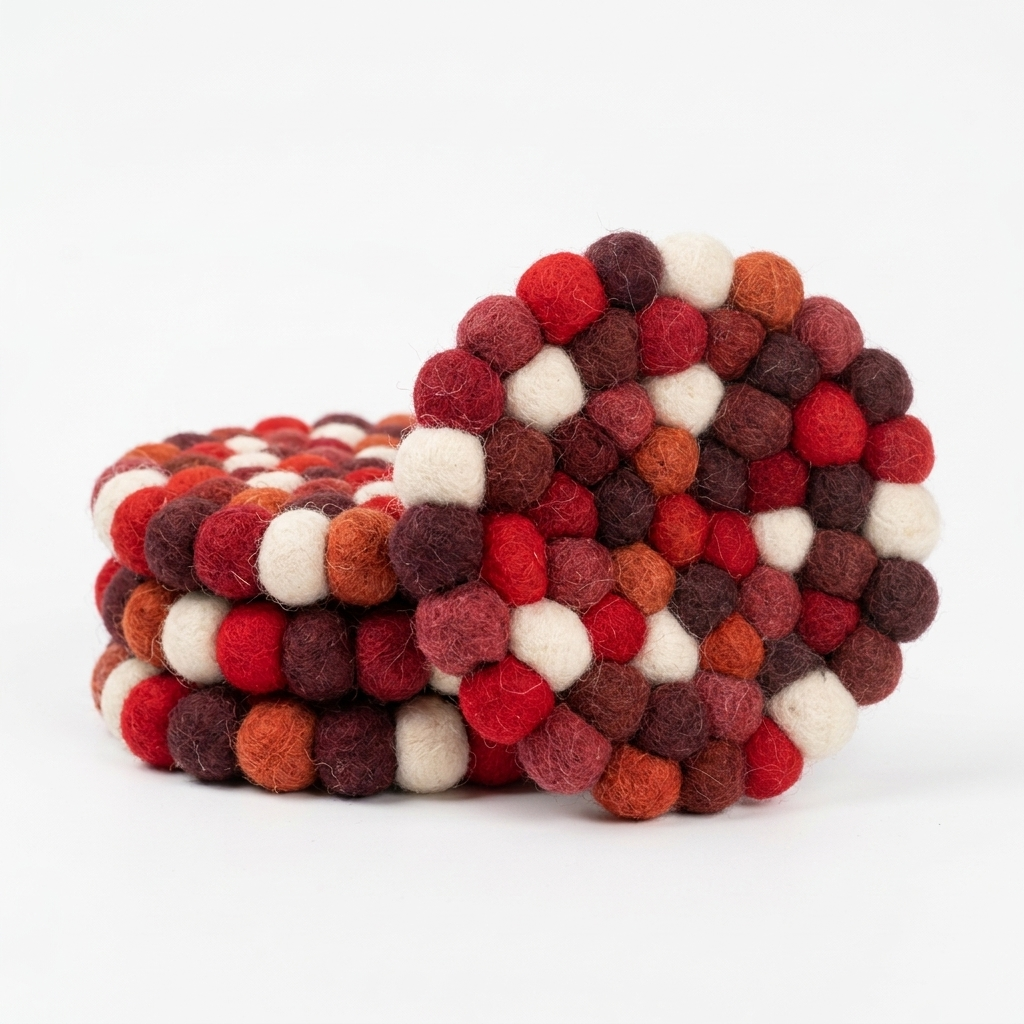 Red Berry / Red Wool Felt Coasters – Set of 4