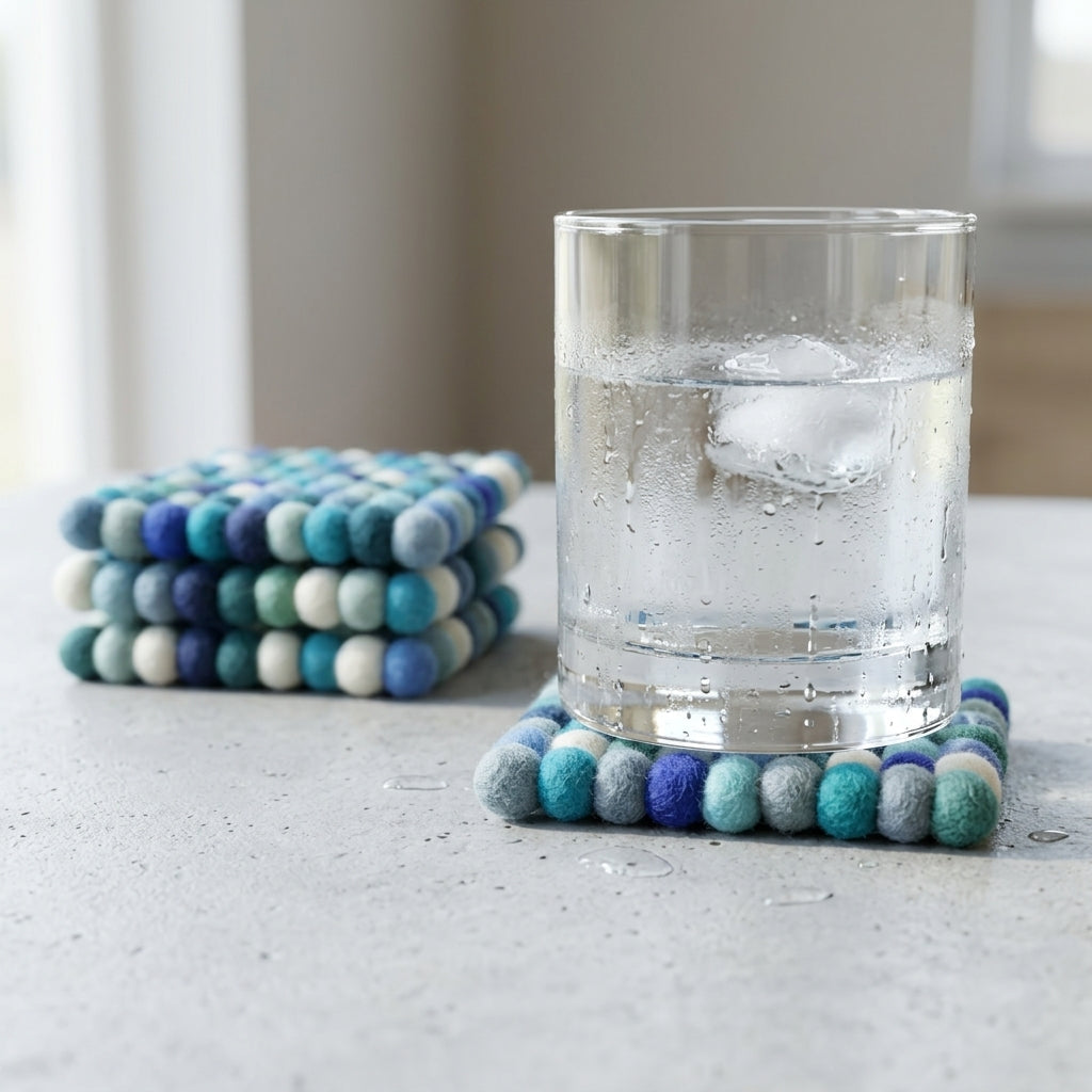 Ocean Mix / Blue Wool Felt Coasters – Set of 4