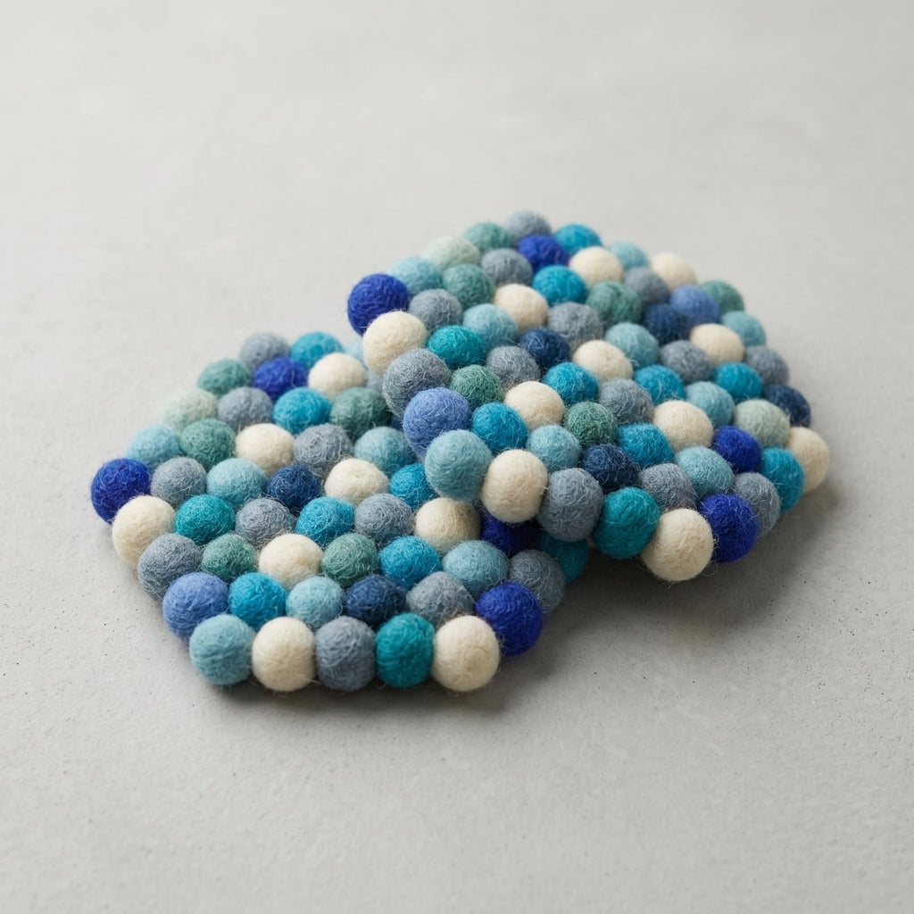 Ocean Mix / Blue Wool Felt Coasters – Set of 4
