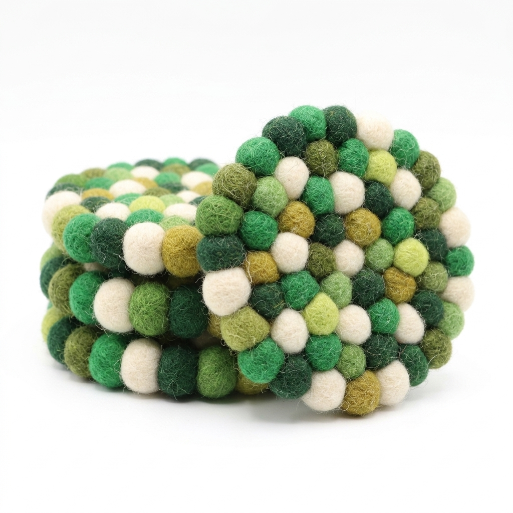 Forest Green Mix Wool Felt Coasters – Set of 4