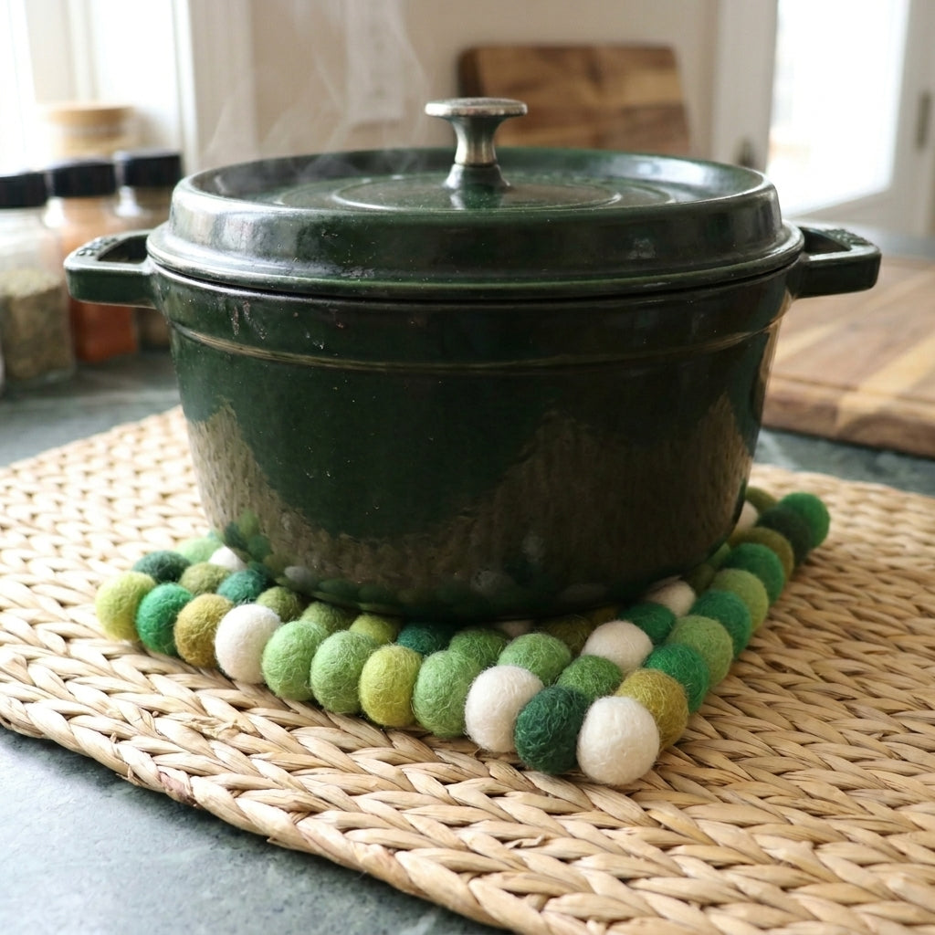 Forest Green Wool Felt Trivet Heat Mat – Handmade Pot Mat