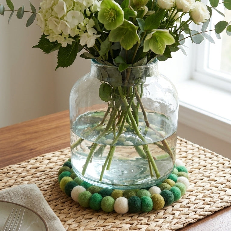 Forest Green Wool Felt Trivet Heat Mat – Handmade Pot Mat