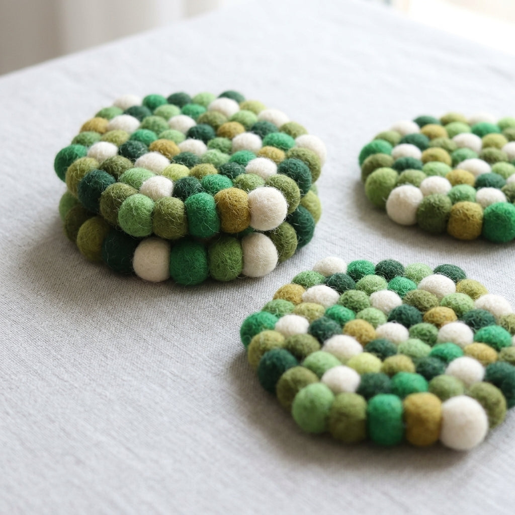 Forest Green Mix Wool Felt Coasters – Set of 4