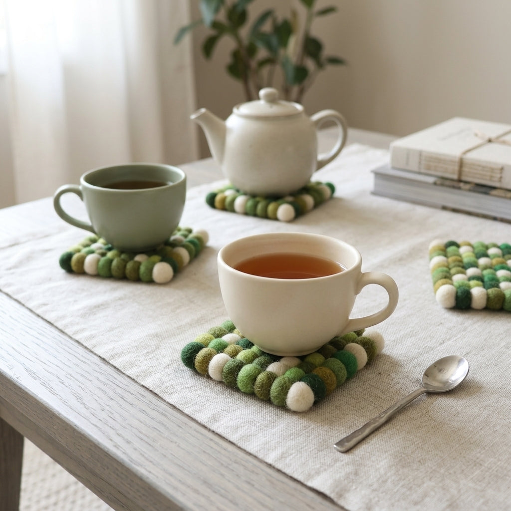 Forest Green Mix Wool Felt Coasters – Set of 4