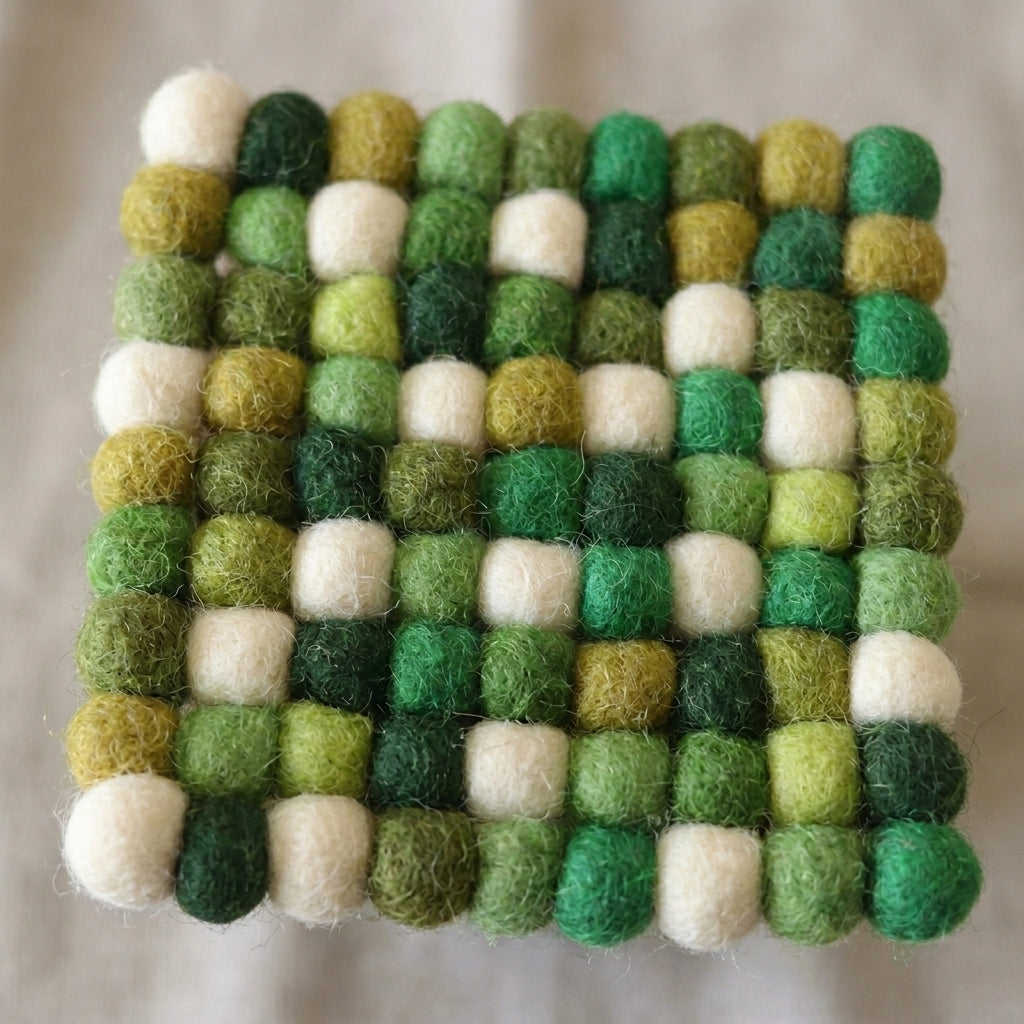 Forest Green Mix Wool Felt Coasters – Set of 4