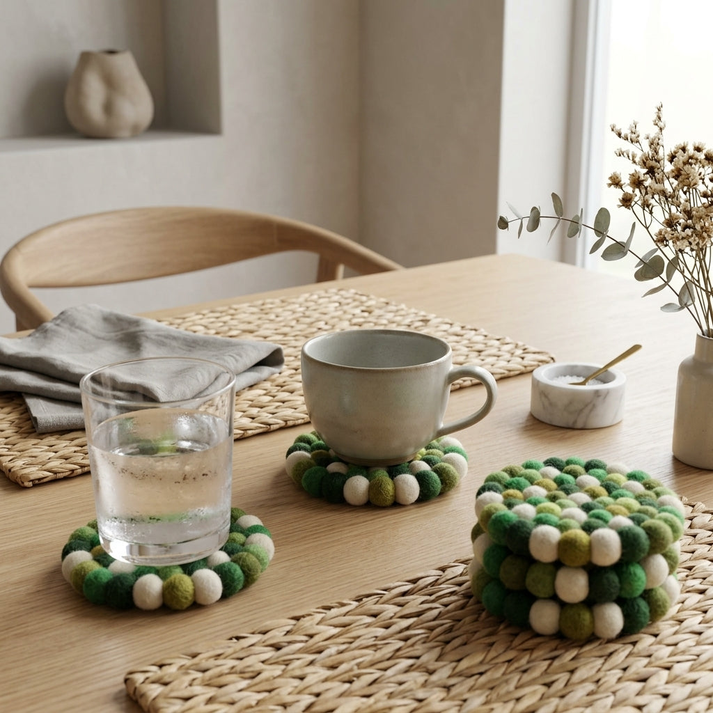 Forest Green Mix Wool Felt Coasters – Set of 4