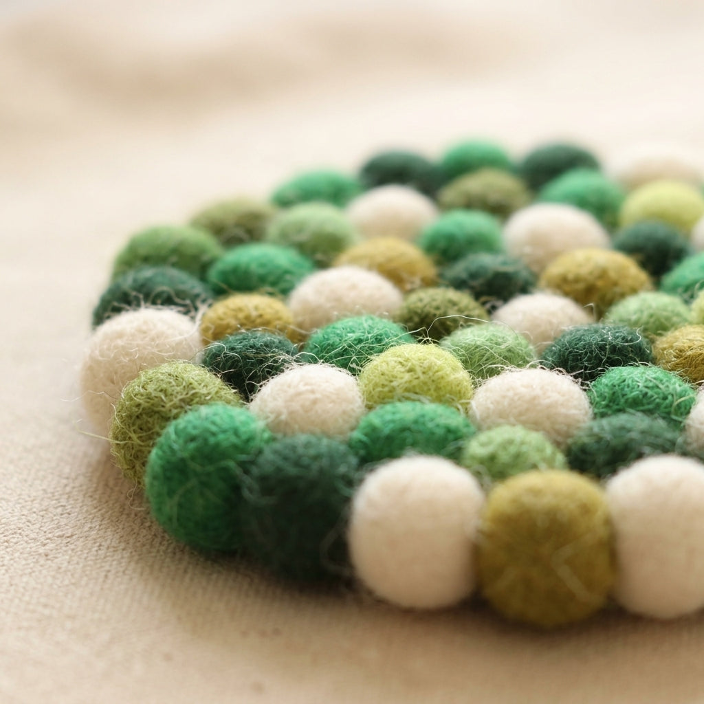 Forest Green Mix Wool Felt Coasters – Set of 4