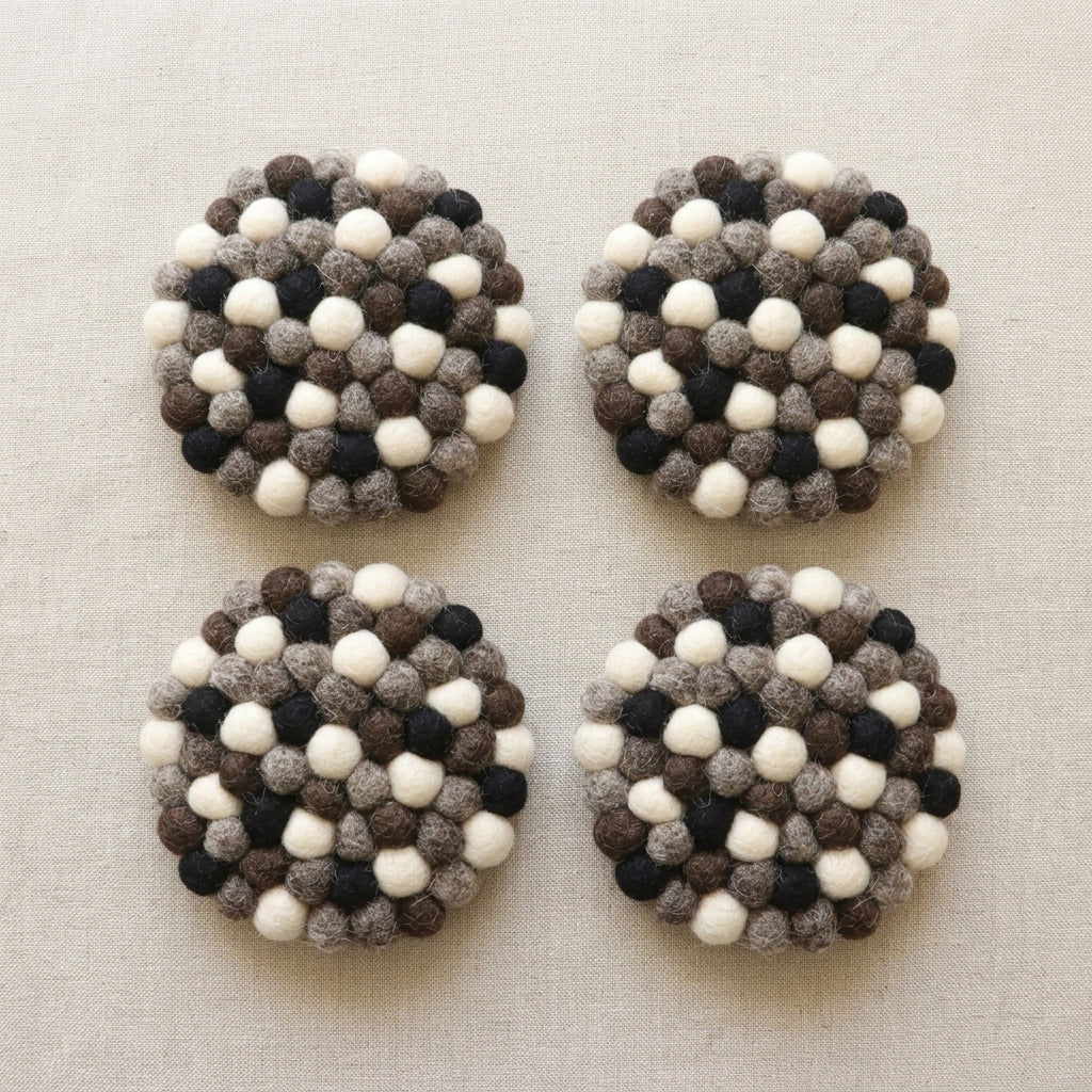 Monochrome Pebble / Black Wool Felt Coasters – Set of 4