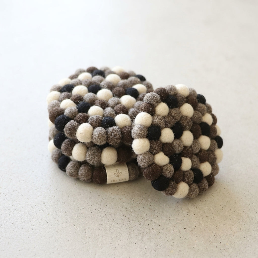 Monochrome Pebble / Black Wool Felt Coasters – Set of 4
