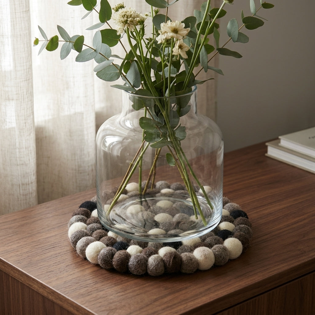 Monochrome Pebble Wool Felt Trivet Heat Mat – Handmade Pot Mat