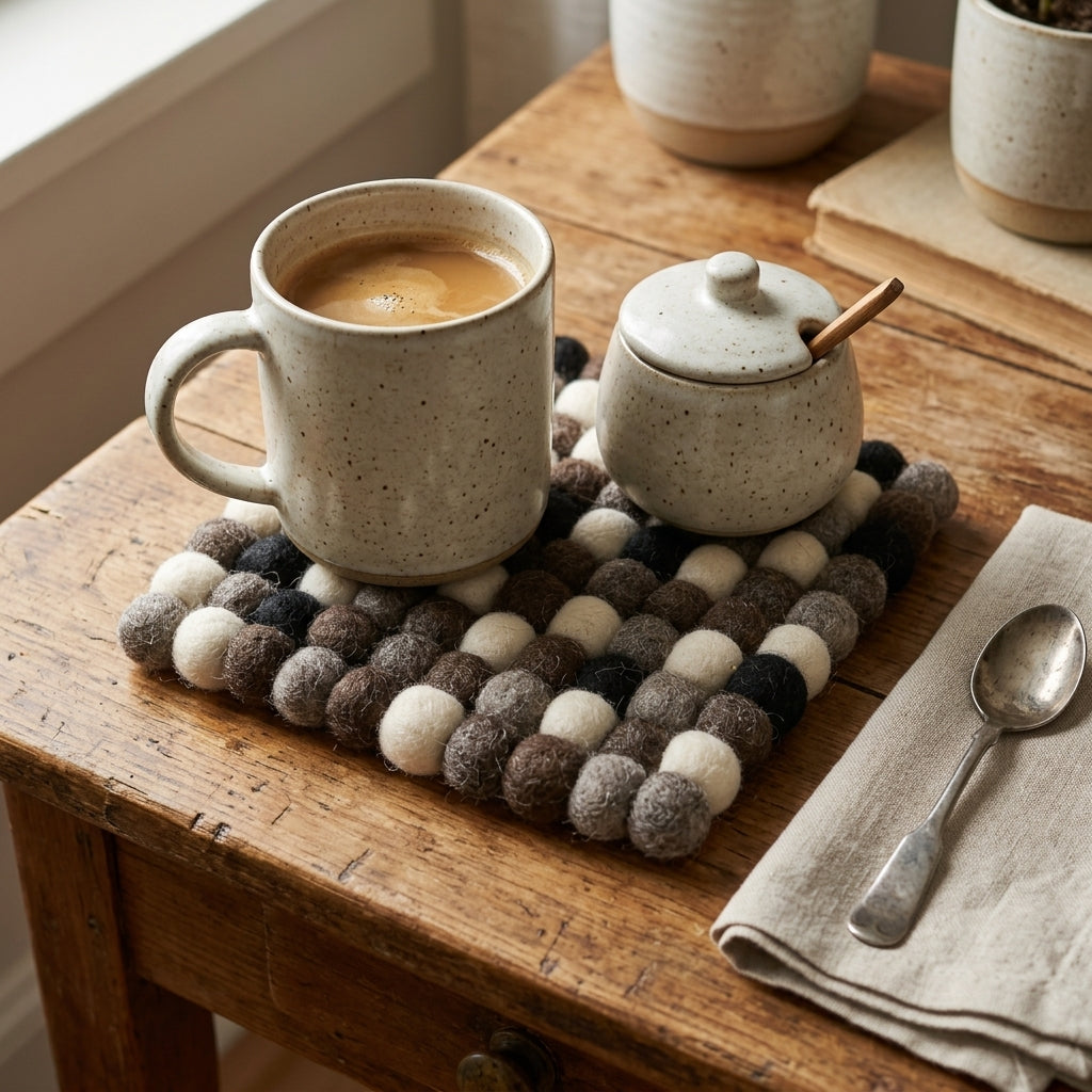 Monochrome Pebble Wool Felt Trivet Heat Mat – Handmade Pot Mat