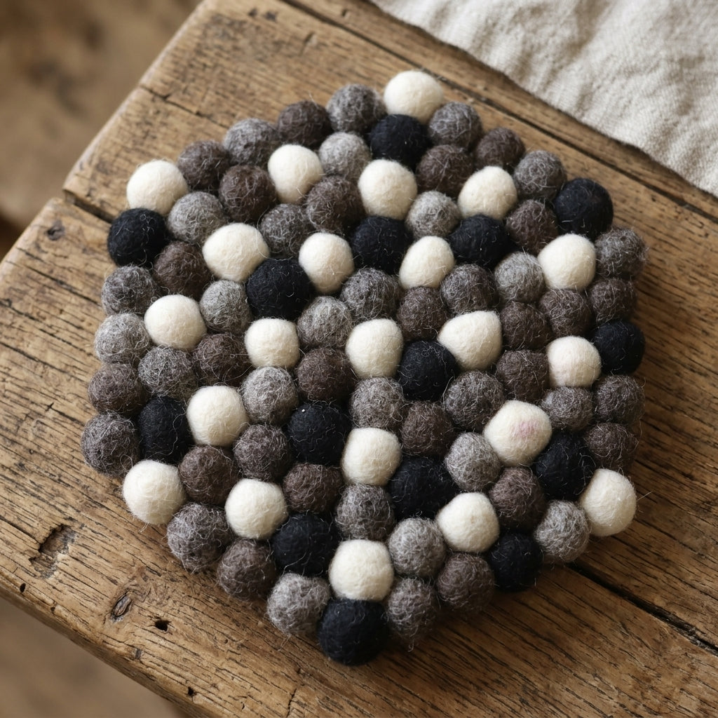 Monochrome Pebble Wool Felt Trivet Heat Mat – Handmade Pot Mat