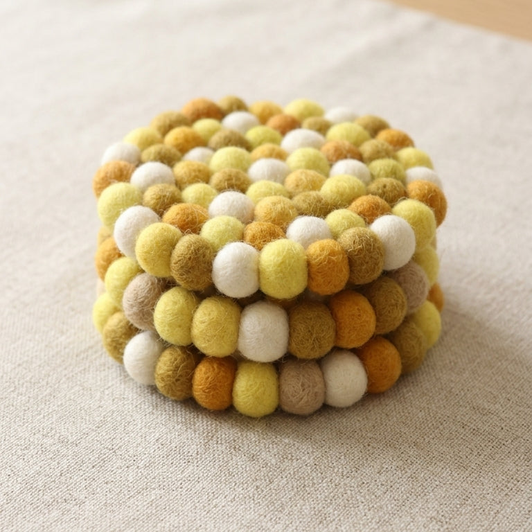Mustard Yellow / Yellow Wool Felt Coasters – Set of 4