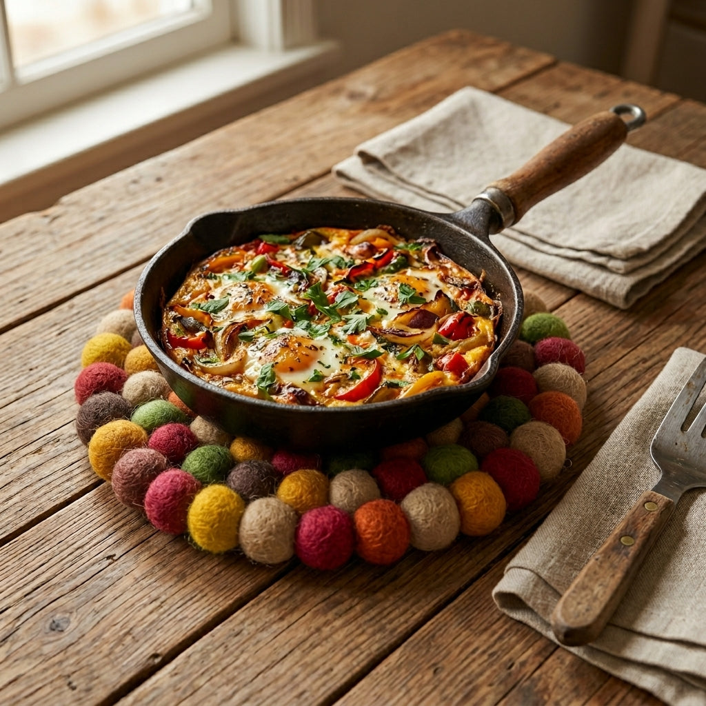 Harvest Garden Round Wool Felt Trivet Heat Mat – Handmade Pot Mat
