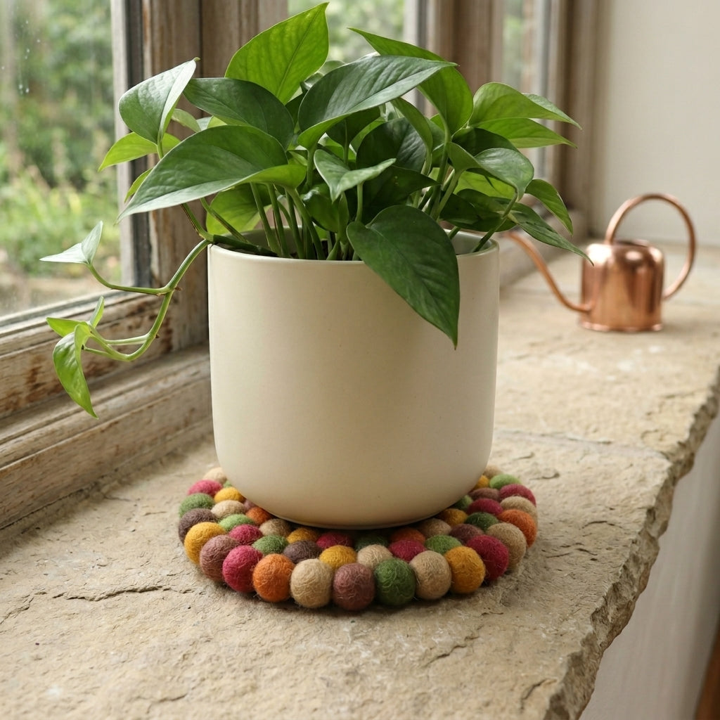 Harvest Garden Round Wool Felt Trivet Heat Mat – Handmade Pot Mat