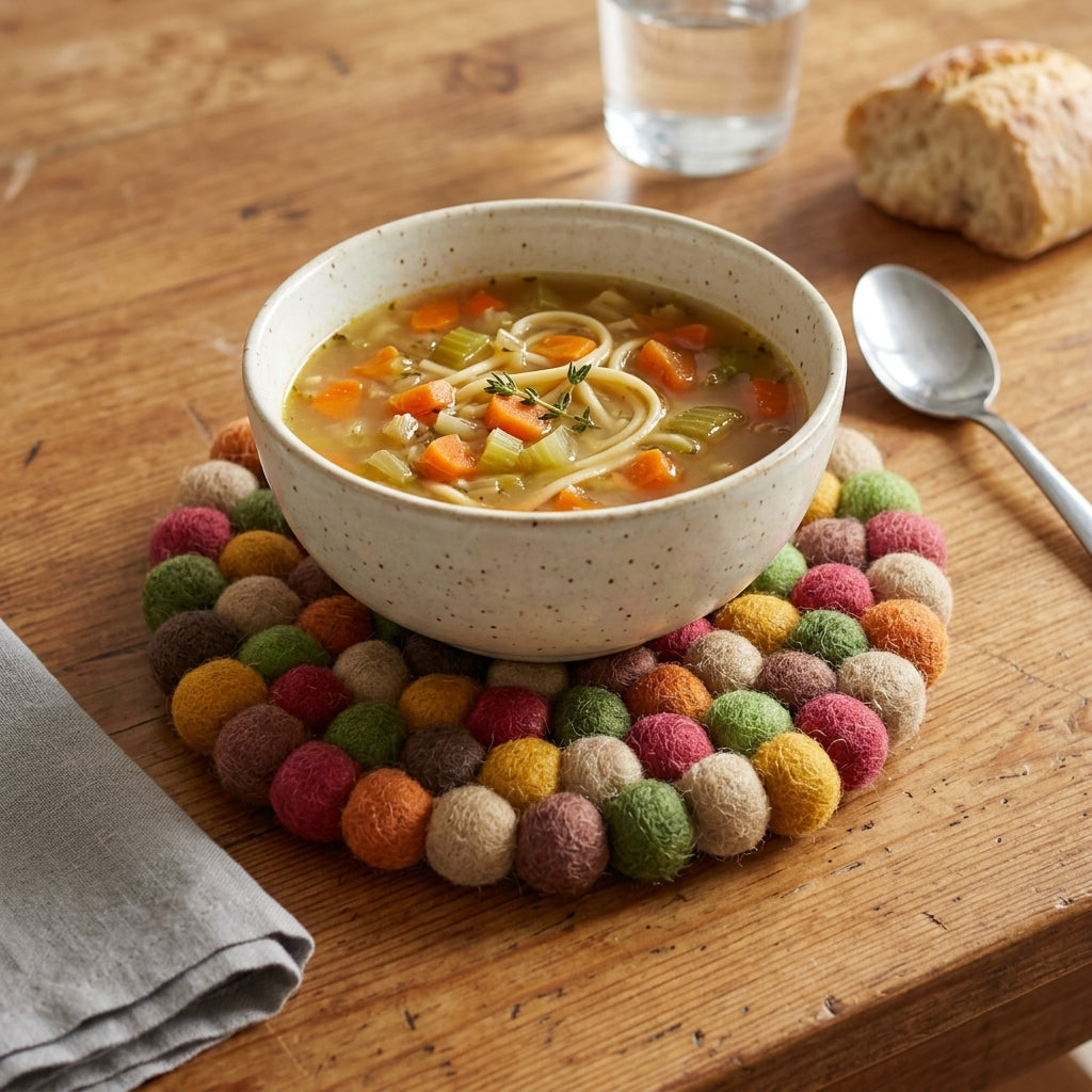 Harvest Garden Round Wool Felt Trivet Heat Mat – Handmade Pot Mat