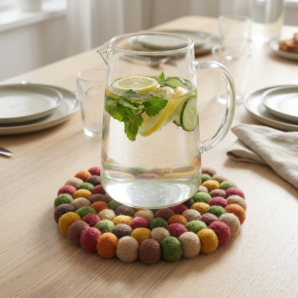 Harvest Garden Round Wool Felt Trivet Heat Mat – Handmade Pot Mat