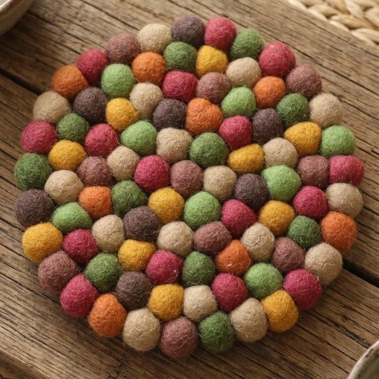 Harvest Garden Round Wool Felt Trivet Heat Mat – Handmade Pot Mat