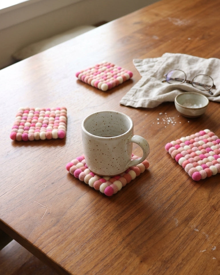Berry Pop / Pink Wool Felt Coasters – Set of 4