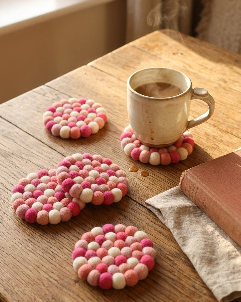 Berry Pop / Pink Wool Felt Coasters – Set of 4