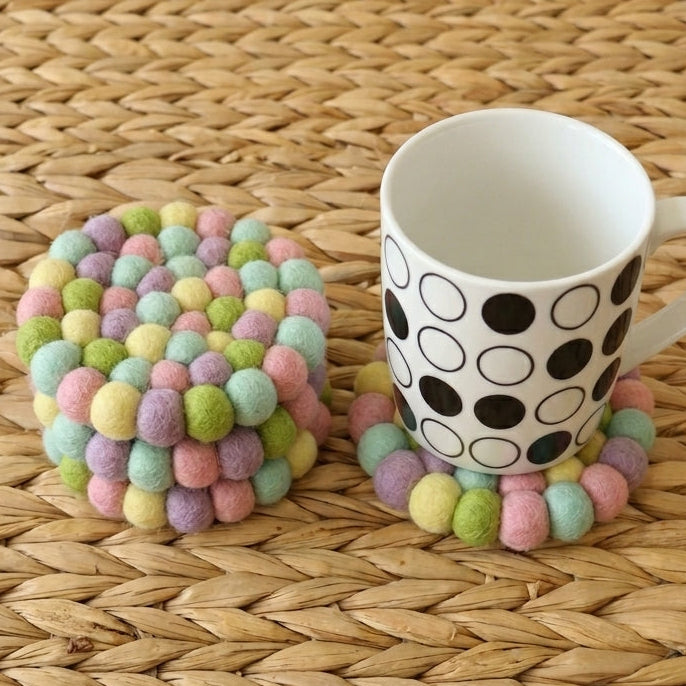 Pastel Rainbow / Pastel Wool Felt Coasters – Set of 4