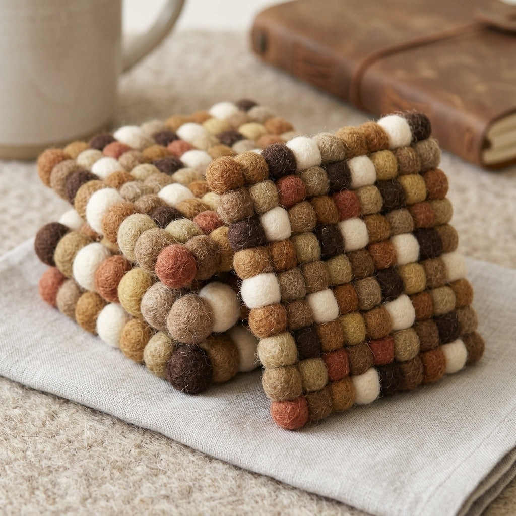 Earth Tone / Brown Wool Felt Coasters – Set of 4