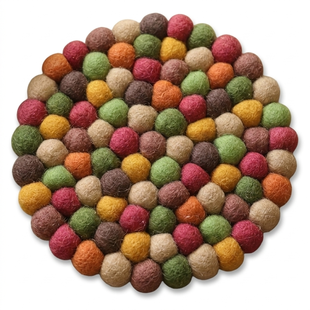 Harvest Garden Round Wool Felt Trivet Heat Mat – Handmade Pot Mat