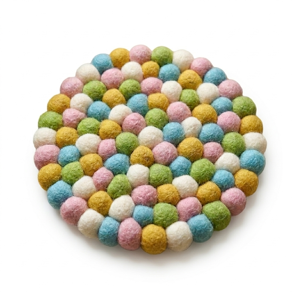 Pastel Confetti Round Wool Felt Trivet Heat Mat – Handmade Pot Mat