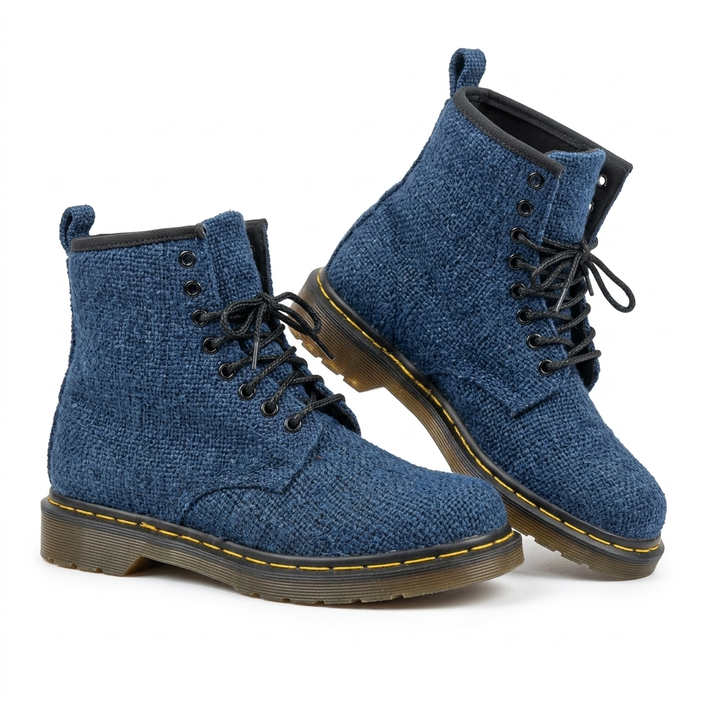 Blue Hemp Hiking Boots – Vegan Ankle High Hemp Boots