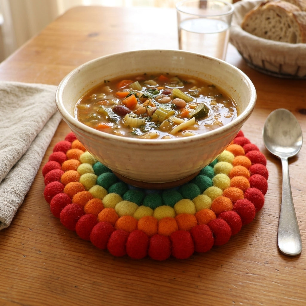 Rainbow Wool Felt Trivet Heat Mat – Handmade Pot Mat