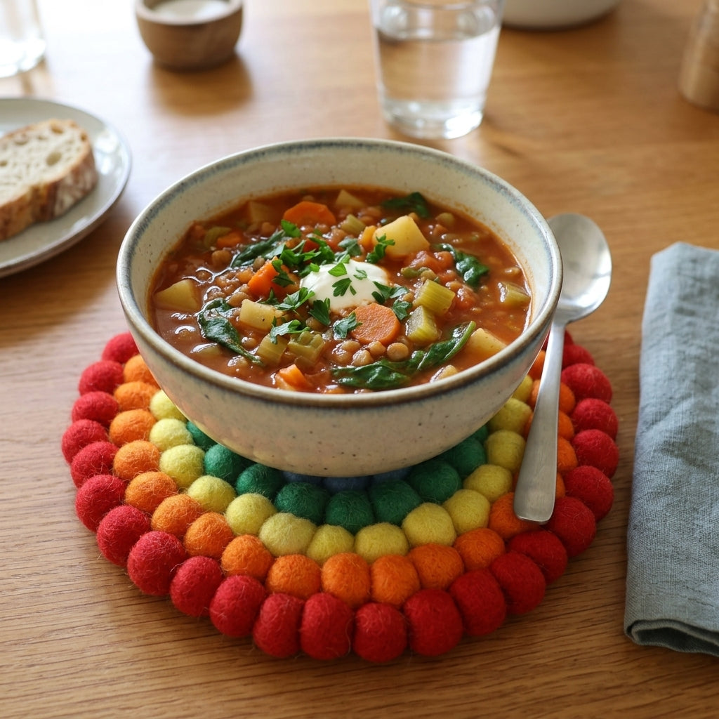 Rainbow Wool Felt Trivet Heat Mat – Handmade Pot Mat
