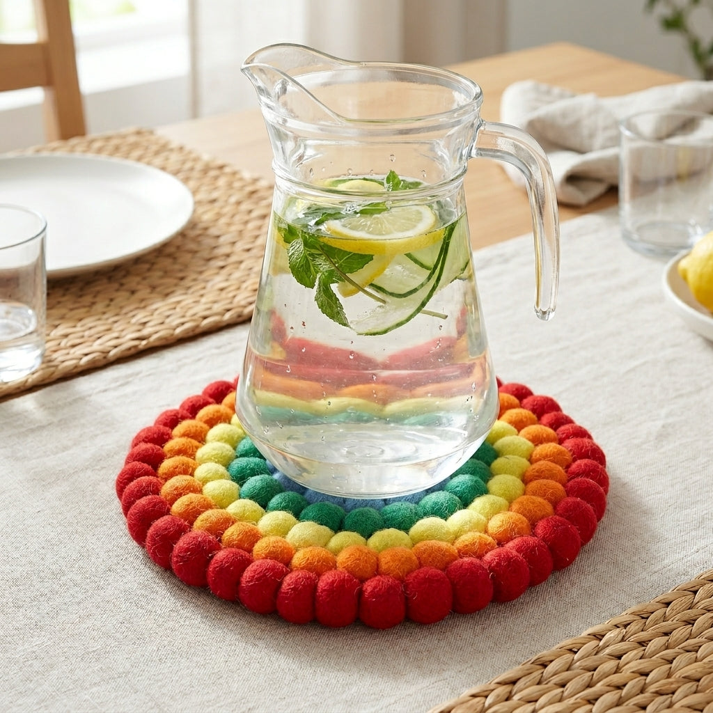 Rainbow Wool Felt Trivet Heat Mat – Handmade Pot Mat