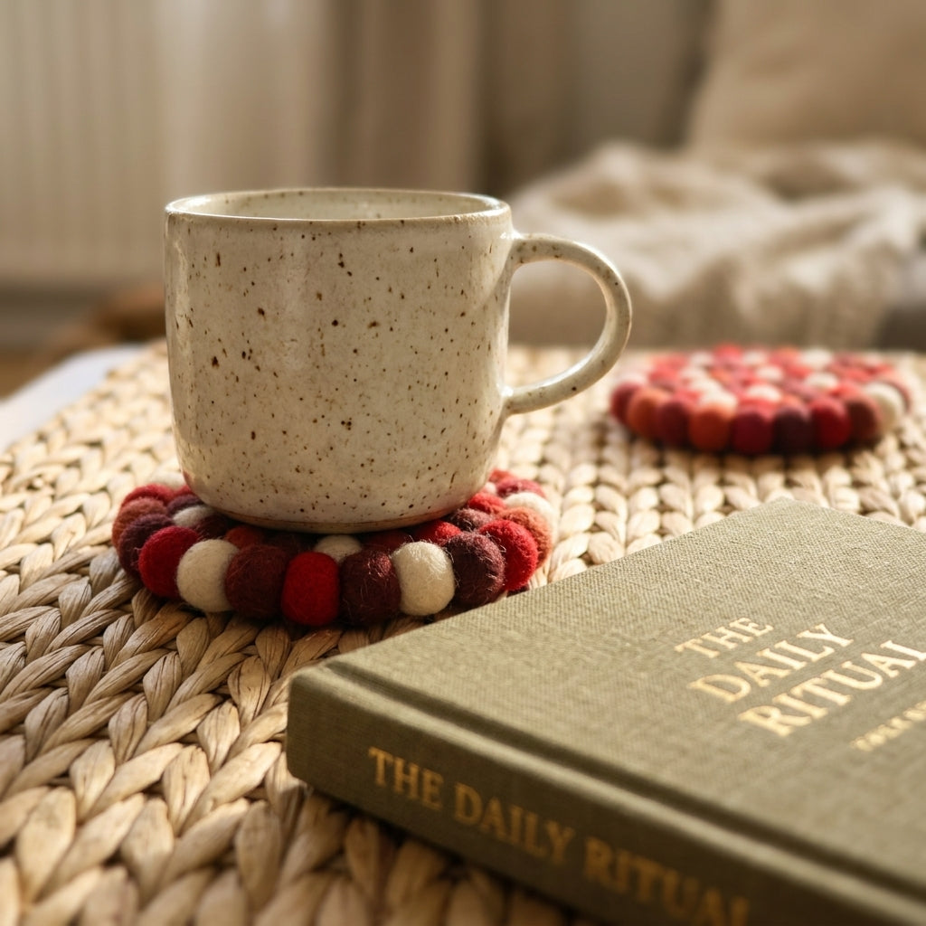Red Berry / Red Wool Felt Coasters – Set of 4