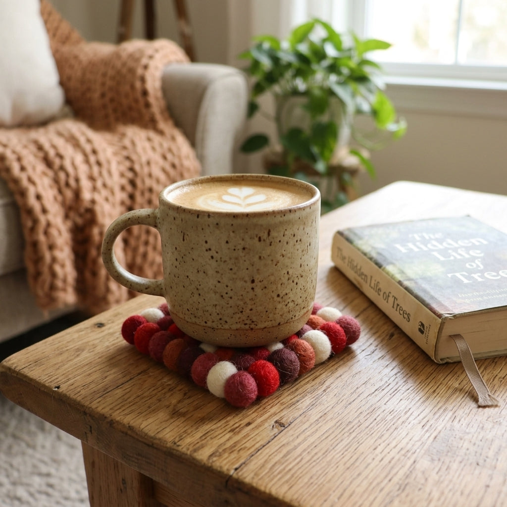 Red Berry / Red Wool Felt Coasters – Set of 4