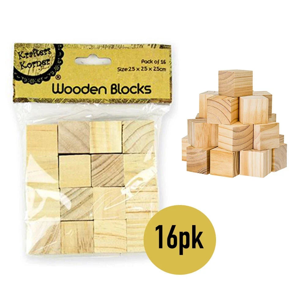 16pcs Craft Wooden Blocks Square 2.5CM Cube Natural Wood Cube Puzzle Building