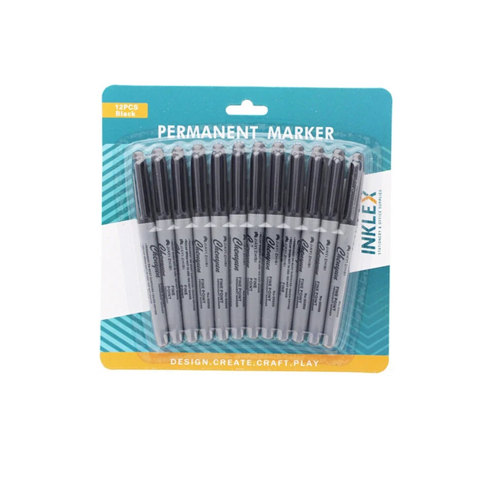 12x Permanent Markers Black Office School Note Marker Pen Quick Dry Fine Point