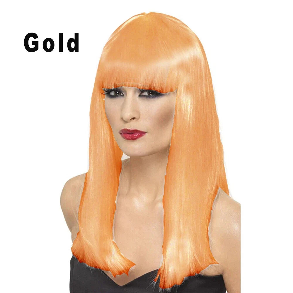 Womens Long Straight WIG With Bangs Hair Party Full Wigs Sleek Synthetic Cosplay