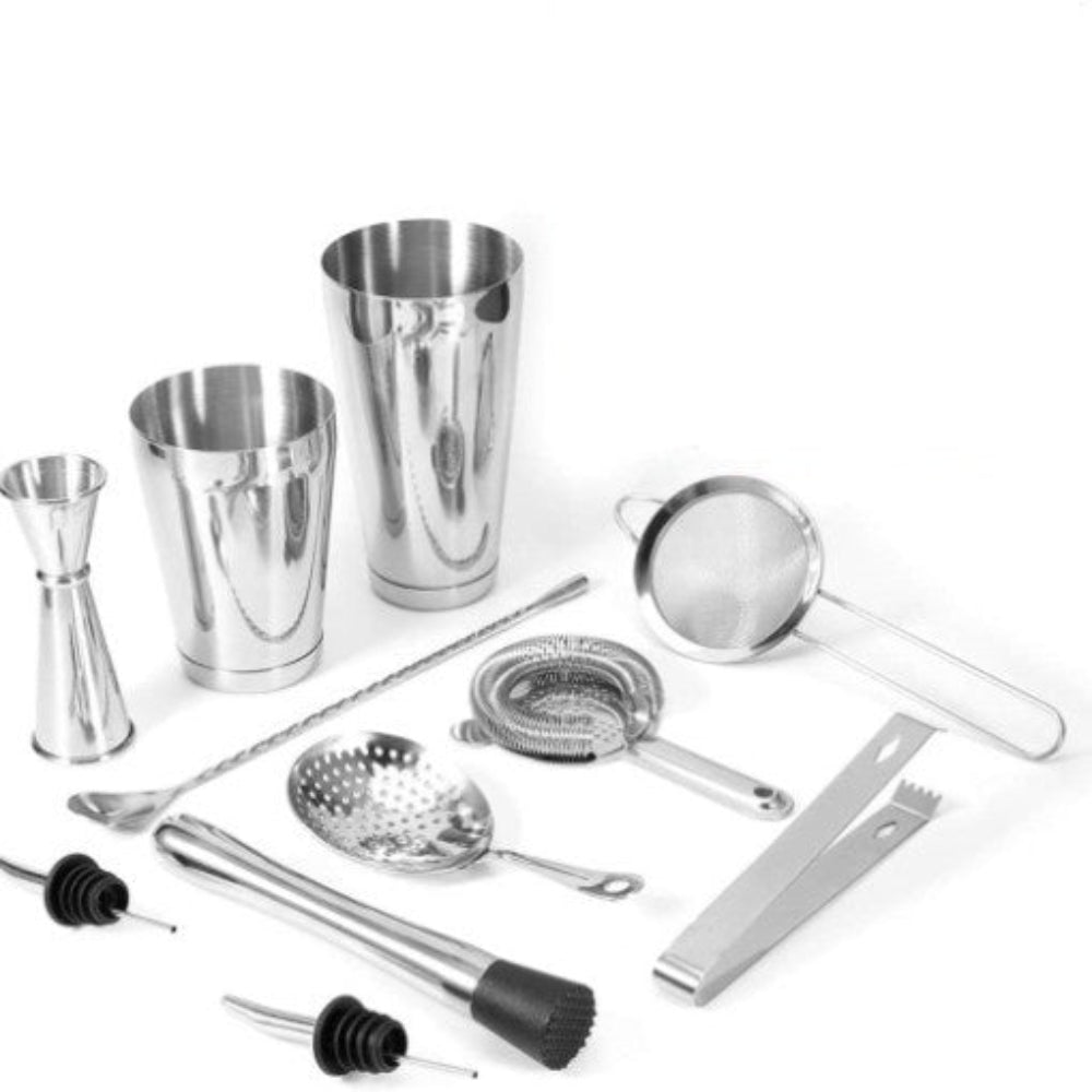 11PCS Bartender Kit Boston Cocktail Shaker Bar Set Maker Mixer