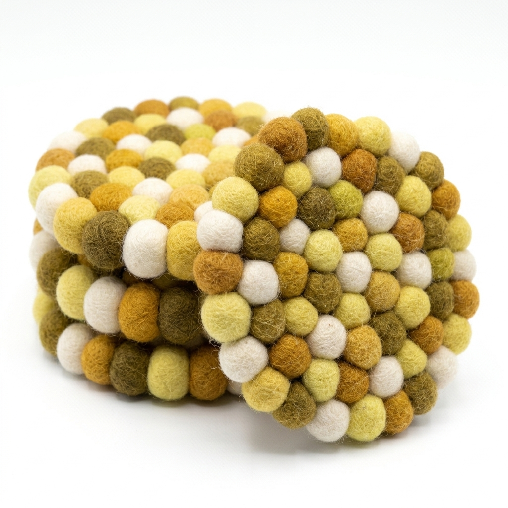 Mustard Yellow / Yellow Wool Felt Coasters – Set of 4