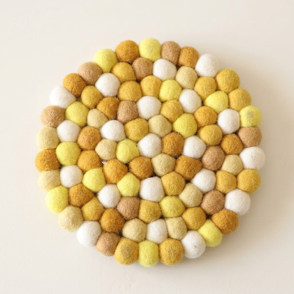 Mustard Honey Yellow Wool Felt Trivet Heat Mat – Handmade Pot Mat